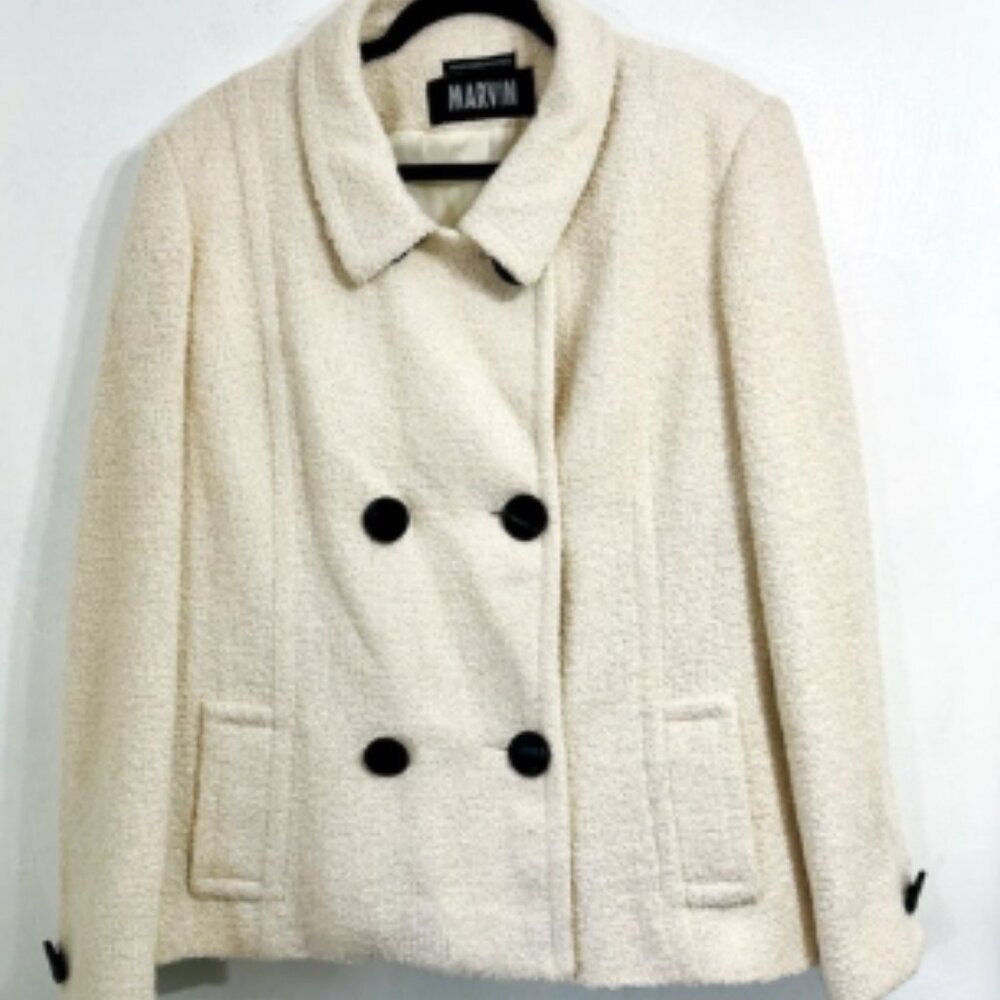 Marvin Richards -Tweed cream wool peacoat.Large black buttons.2 pockets.Size XL